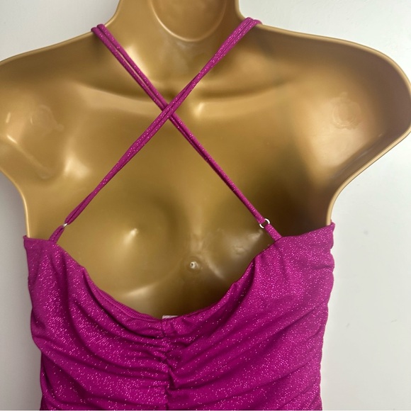 Lucy In The Sky Mauve Glitter Ruched Spaghetti Strap Body-con Mini Dress Size M - Picture 10 of 16